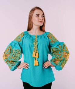 Блуза "Рішельє" аквамаринова